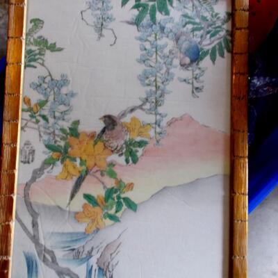 Framed Antique Oriental Painting on Cloth