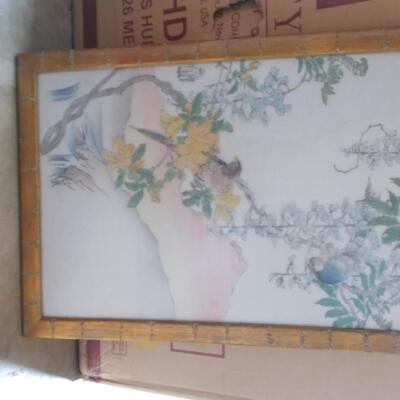 Framed Antique Oriental Painting on Cloth