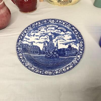 Assorted pottery, porcelain and Blue Glass Cup