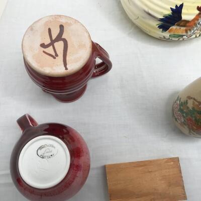 Assorted pottery, porcelain and Blue Glass Cup