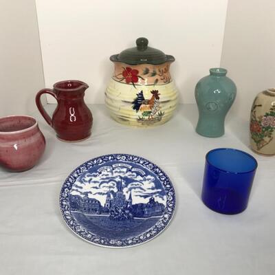 Assorted pottery, porcelain and Blue Glass Cup