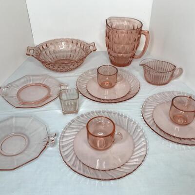 Pink Depression Glass set
