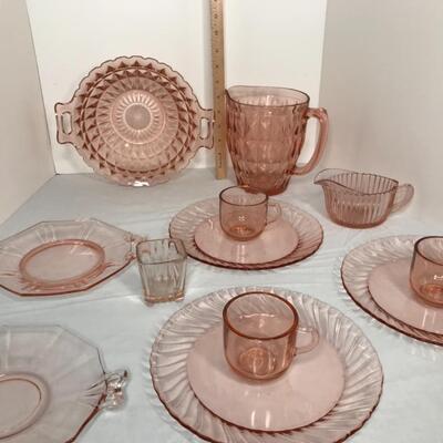 Pink Depression Glass set