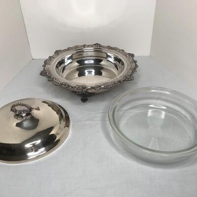 Silver plated Covered Serving Dish has glass dish inside