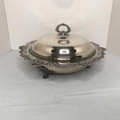 Silver plated Covered Serving Dish has glass dish inside