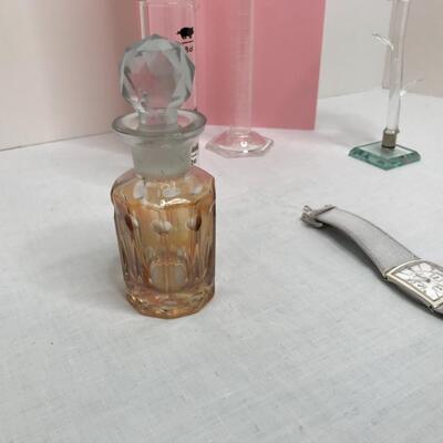 Jewelry, beakers, vase, perfume bottle, skagen watch