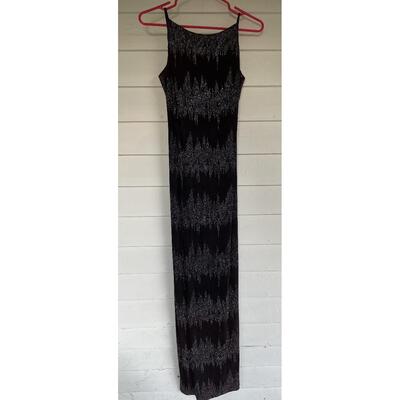 BLACK SPARKLY BACKLESS EVENING DRESS - SIZE 9-10