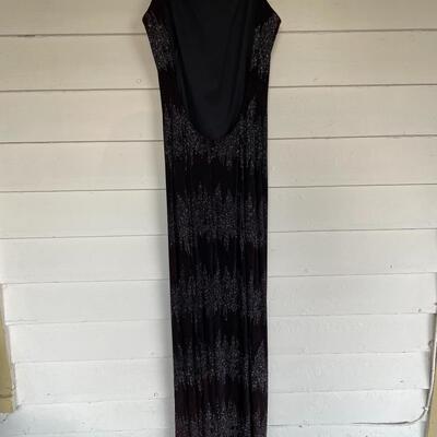 BLACK SPARKLY BACKLESS EVENING DRESS - SIZE 9-10