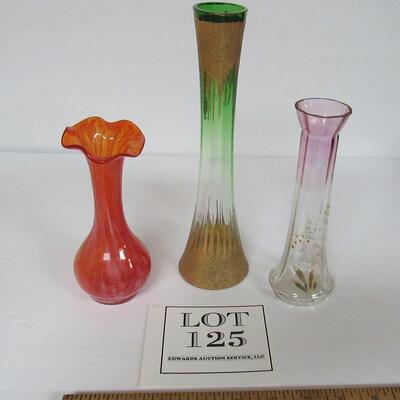 3 Vintage Decorative Glass Bud Vases