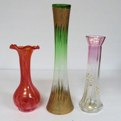3 Vintage Decorative Glass Bud Vases