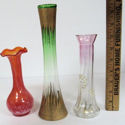 3 Vintage Decorative Glass Bud Vases