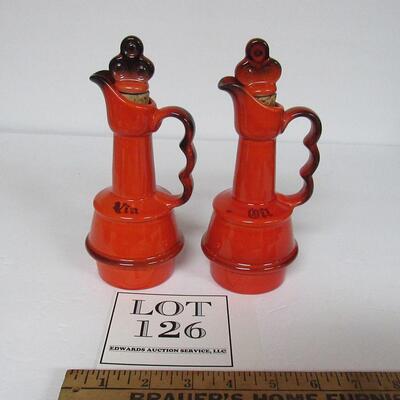 Vintage Metlox Red Rooster Pattern Oil and Vinegar Bottles