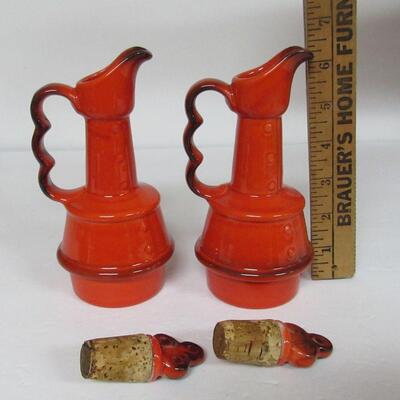 Vintage Metlox Red Rooster Pattern Oil and Vinegar Bottles