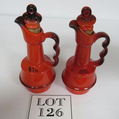Vintage Metlox Red Rooster Pattern Oil and Vinegar Bottles