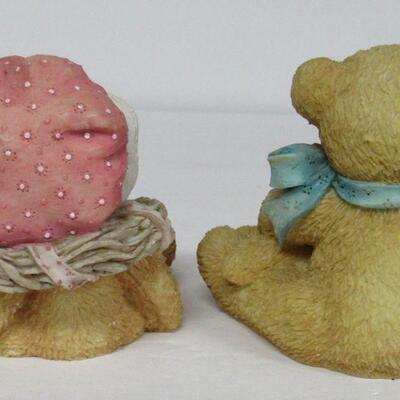 Two Older Bear Figurines, Priscilla, 404/822, 1992, And Theodore, Samantha, and Tyler, 1991
