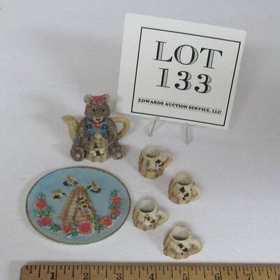 Miniature Bear Plate, Mugs and Teapot Set