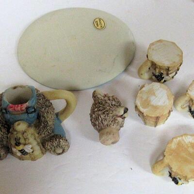 Miniature Bear Plate, Mugs and Teapot Set