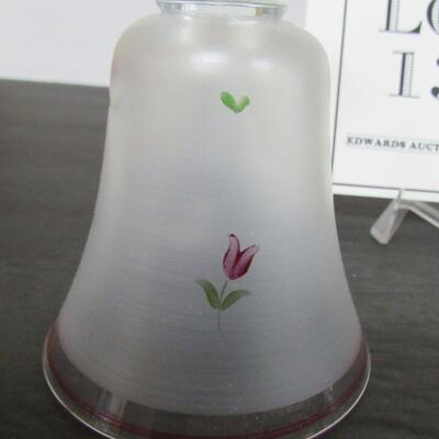 2 Vintage Glass Bells, Hand Painted Flowers on Frosted Base and Cut Glass Flowers on Clear, Romania, See all photos.