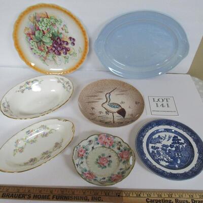 Lot of Vintage Dishes, Lu Ray Platter, Blue Willow Plate, More