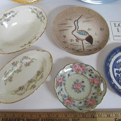 Lot of Vintage Dishes, Lu Ray Platter, Blue Willow Plate, More