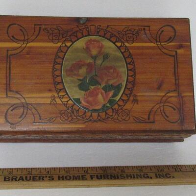 Vintage Wood Jewelry Box, 12", Floral Design