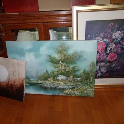 LOT 36  OIL PAINTING ON CANVAS, AND MORE ARTWORK 