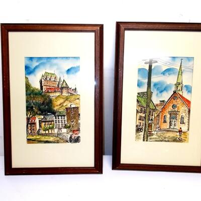 A Pair of Street Scenes done in striking watercolors and signed by the artist
