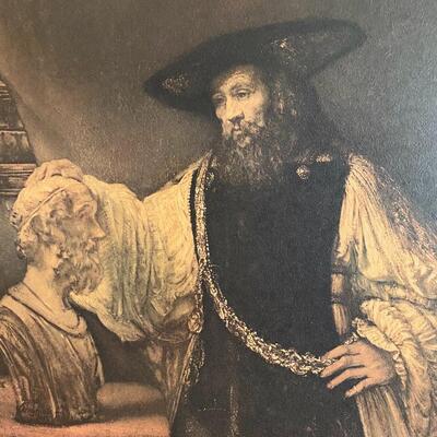 Vintage Framed Rembrandt Print Aristotle Contemplating Bust of Homer