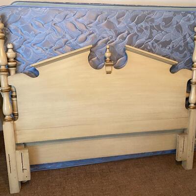 Vintage Off White French Provincial Country Regency Headboard Footboard Bedframe