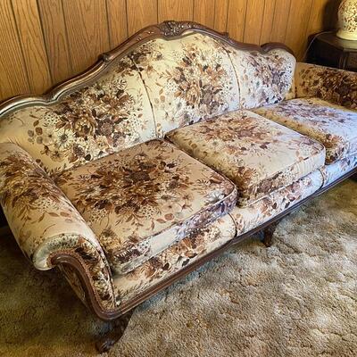 Vintage Brown Floral Love Seat Couch