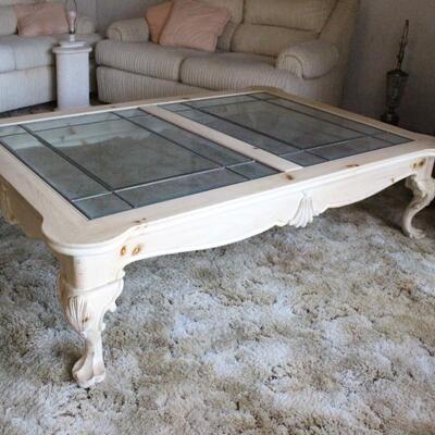Large Light Finish Wood Glass Top Table