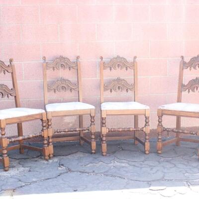 Set of 4 Antique Wood Dining Chairs
