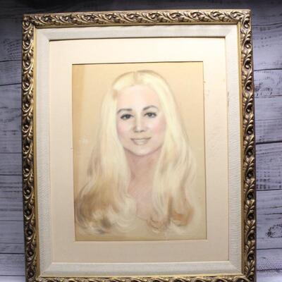 Vintage Portrait Painting of Happy Blonde Woman