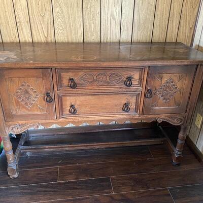 Antique Wood Buffet Sideboard Cabinet Table