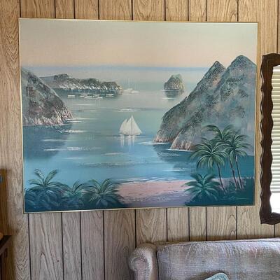 Large Ocean Sailboat Cove Painting