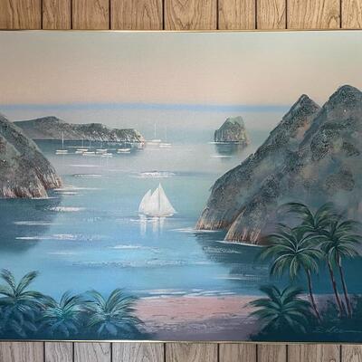 Large Ocean Sailboat Cove Painting