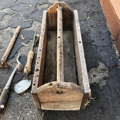 Vintage Wood Tool Box with Garden Tools