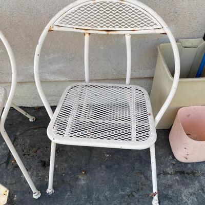 Pair of Vintage Painted Metal Round Back Folding Patio Chairs