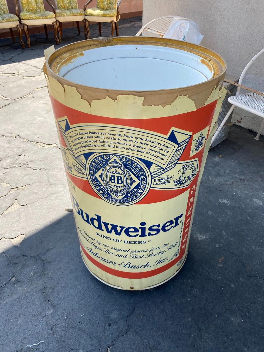 Vintage Budweiser Ice Chest Cooler Barrel Display Promo