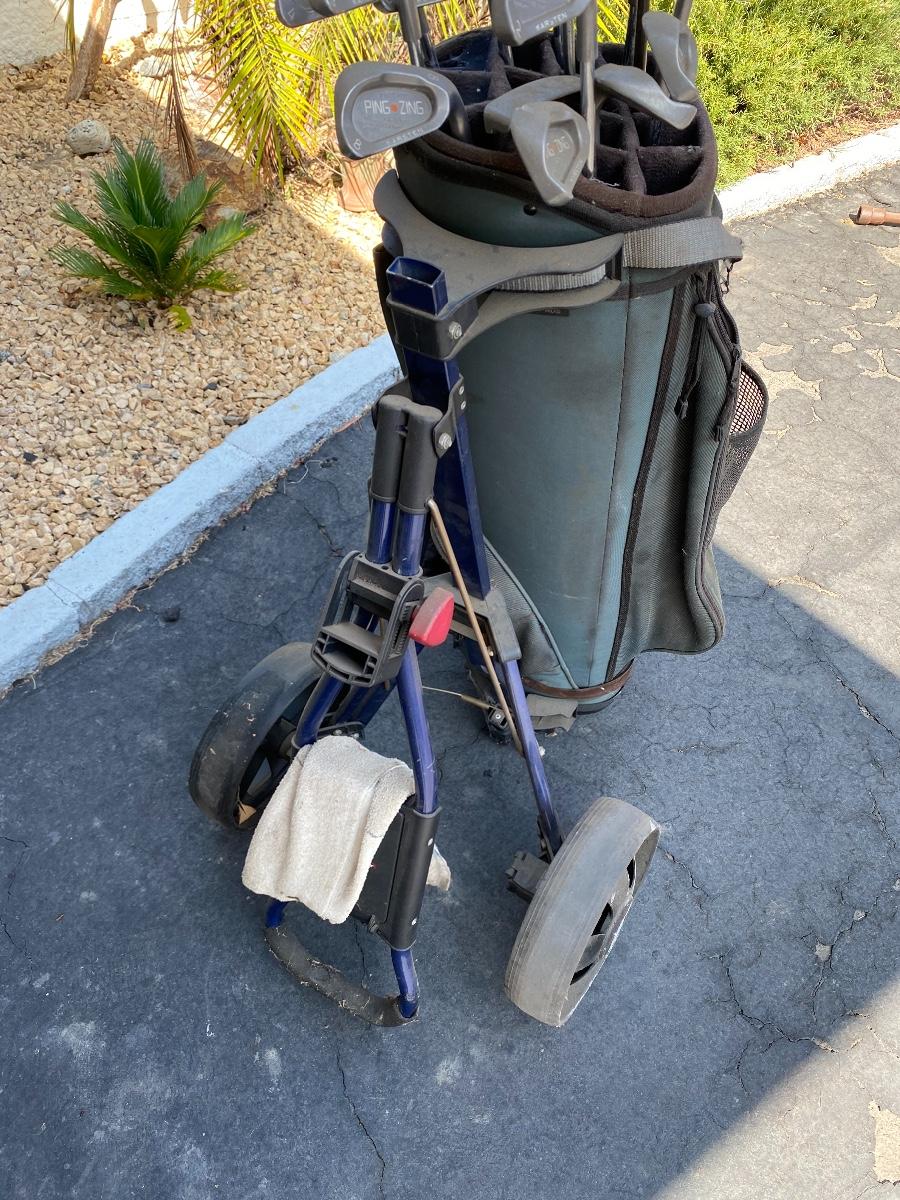 Set of Golf Clubs with Bag and Cart Ping Zing Orange Dot Callaway Tru