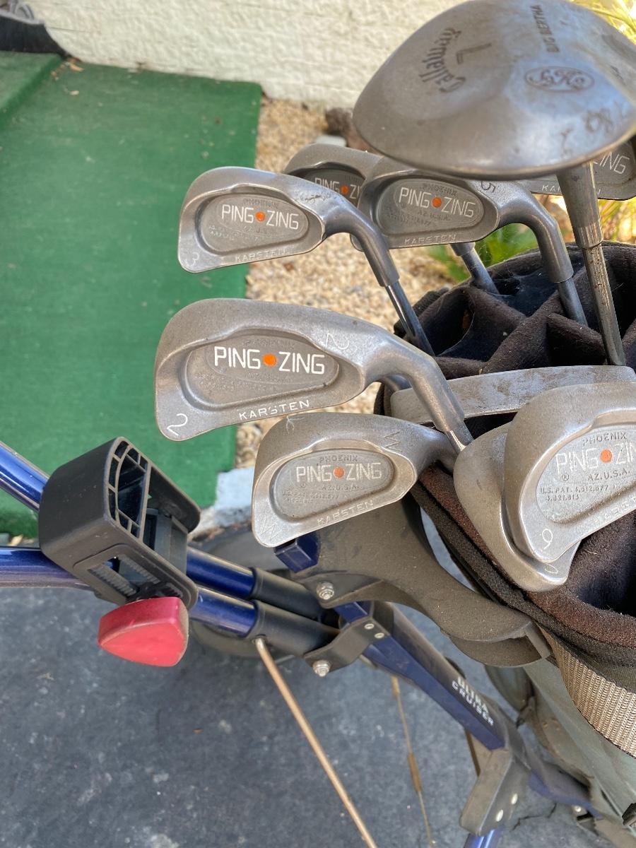Set of Golf Clubs with Bag and Cart Ping Zing Orange Dot Callaway Tru