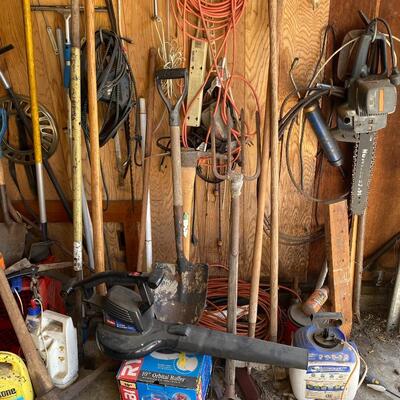 Garage Wall Tool Lot Hand Tools Garden Tools Electrical Cords