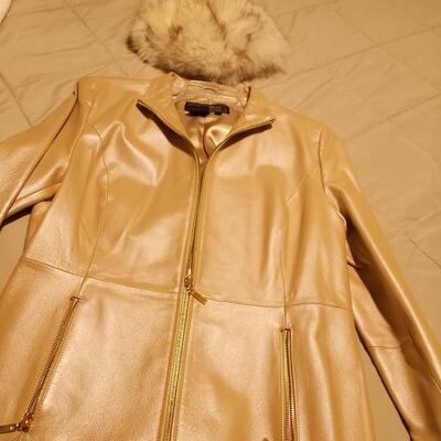 Womens Size Medium Leather Jacket and Mink Hat