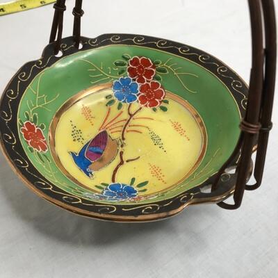 Hand Painted Asian Bowl with Bamboo Handle