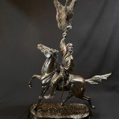 â€œBuffalo Signalâ€ cast bronze of Native American after Frederick Remington