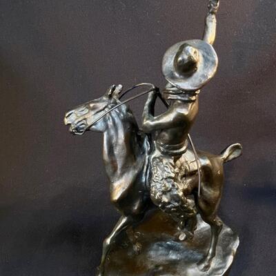 After Charles M Russell Bronze Mounted Cowboy SMOKING UP