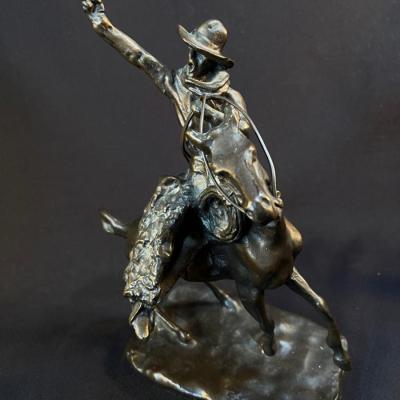 After Charles M Russell Bronze Mounted Cowboy SMOKING UP