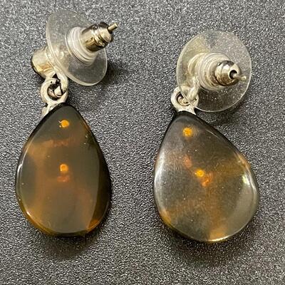 Matching Silvertone & Tortoise Shell Necklace and Earring Set
