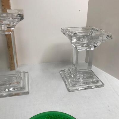 Crystal candlesticks, 4 small plates/coasters