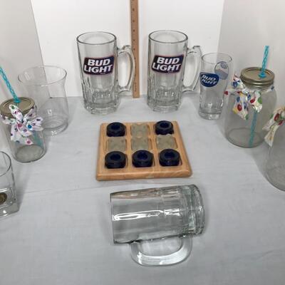 Misc glassware and tic tac toe game